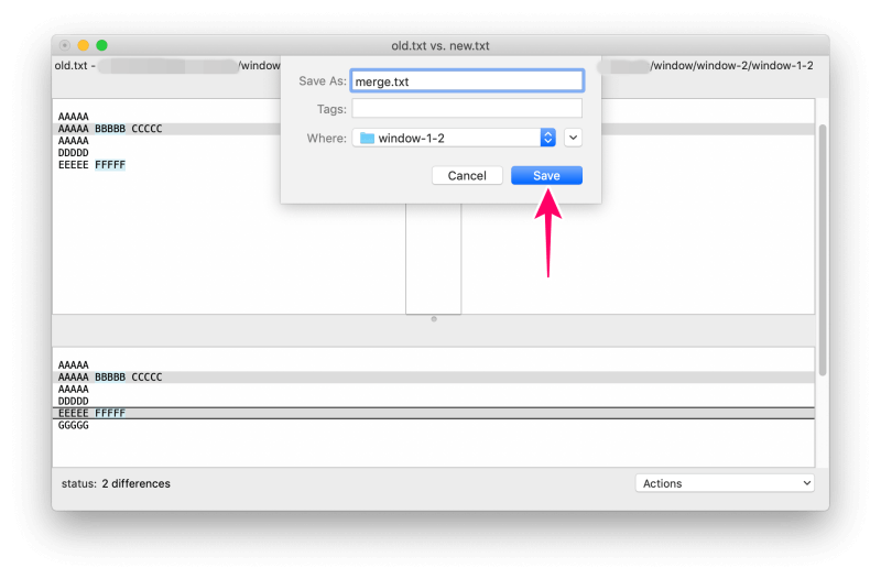 MacアプリFileMergeの使い方　「Save」ボタンをクリック